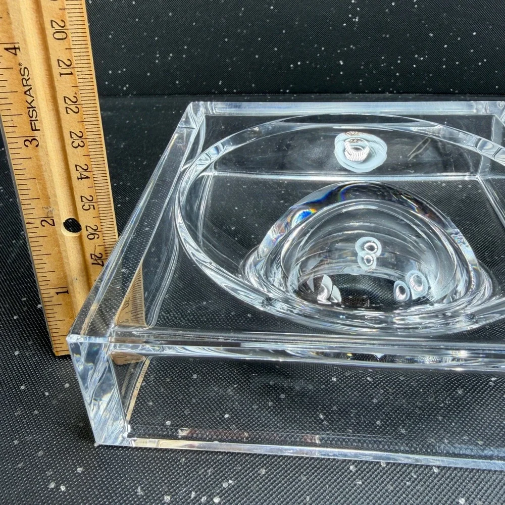 Vintage Italian Thick Acrylic Square Ash Holder Catchall Clear Lucite Italy VTG